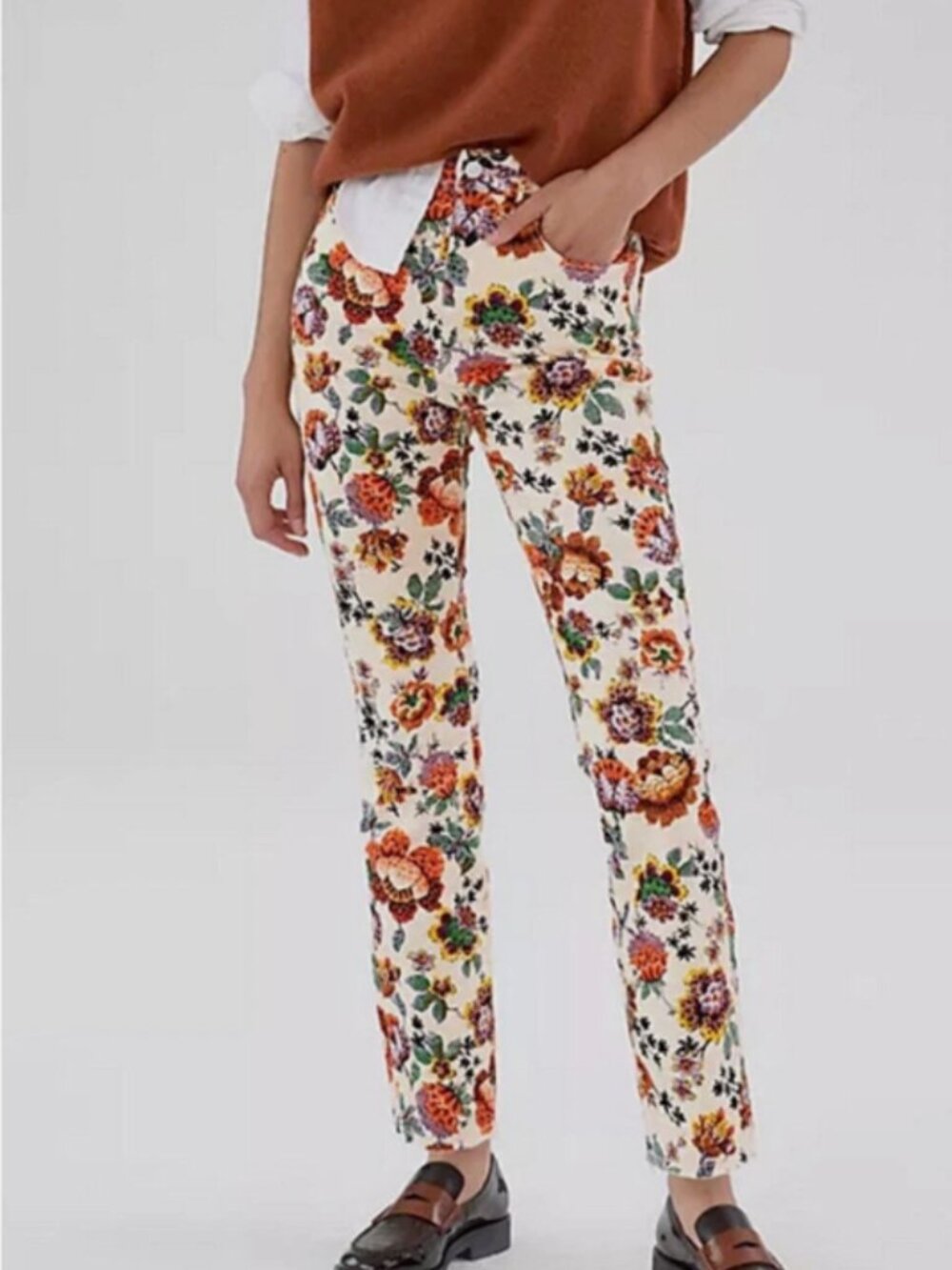 Pilcro Anthropologie The Cigarette High Rise Slim Straight Floral Jeans Size 30